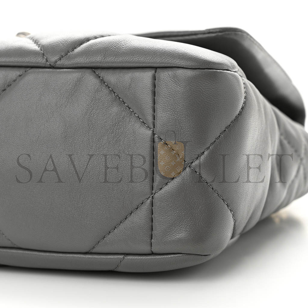 Ch*el lambskin quilted medium Ch*el 19 flap grey as1160 (26*16*9cm)